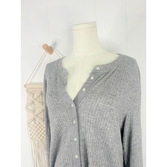 NWT Aerie Gray Ribbed Cardigan T Shirt Womens XL Button Front Metallic Knit - Picture 4 of 10